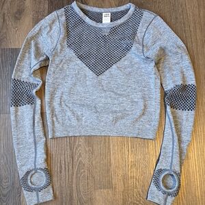 JoyLab Gray Seamless Mesh Crop Top Long Sleeve Activewear Workout Gym Size XS